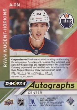 2020-21 Upper Deck Synergy - Autographs Red #A-RN Ryan Nugent-Hopkins Back