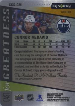 2020-21 Upper Deck Synergy - Cast for Greatness Signatures #CGS-CM Connor McDavid Back