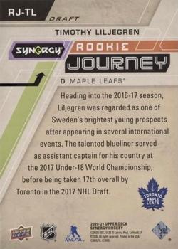 2020-21 Upper Deck Synergy - Rookie Journey Draft #RJ-TL Timothy Liljegren Back