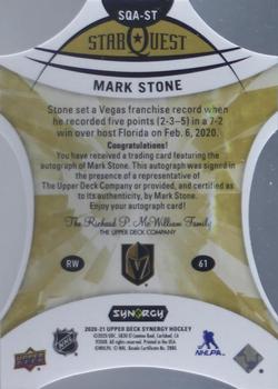 2020-21 Upper Deck Synergy - Star Quest Autographs #SQA-ST Mark Stone Back