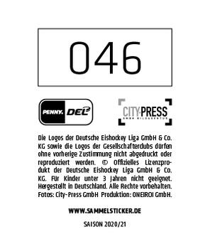 2020-21 Playercards Stickers (DEL) #046 Marcel Noebels Back