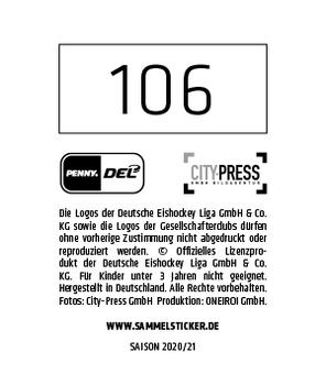 2020-21 Playercards Stickers (DEL) #106 ERC Ingolstadt Back