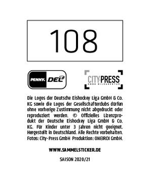 2020-21 Playercards Stickers (DEL) #108 Jonas Stettmer Back