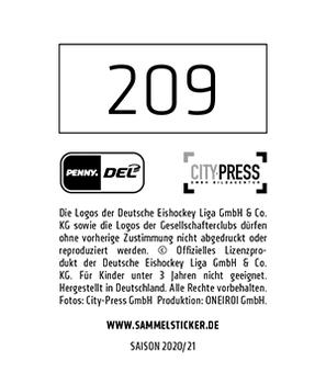2020-21 Playercards Stickers (DEL) #209 Martin Schymainski Back