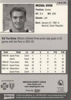 2002-03 Choice Wilkes-Barre/Scranton Penguins (AHL) #14 Michal Sivek Back