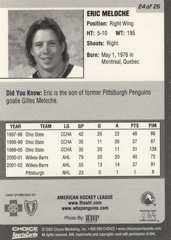 2002-03 Choice Wilkes-Barre/Scranton Penguins (AHL) #24 Eric Meloche Back