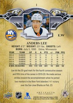 2020-21 Upper Deck Artifacts - Blue Sapphire #1 Anders Lee Back