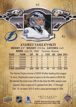 2020-21 Upper Deck Artifacts - Blue Sapphire #61 Andrei Vasilevskiy Back