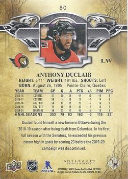 2020-21 Upper Deck Artifacts - Blue Sapphire #80 Anthony Duclair Back