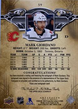 2020-21 Upper Deck Artifacts - Material Gold #59 Mark Giordano Back