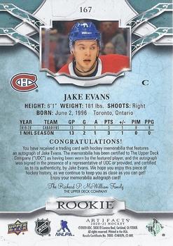 2020-21 Upper Deck Artifacts - Auto Material Gold #167 Jake Evans Back