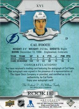 2020-21 Upper Deck Artifacts - Rookie Redemptions Autographs #XVI Cal Foote Back