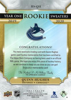 2020-21 Upper Deck Artifacts - Year One Rookie Sweaters #RS-QH Quinn Hughes Back