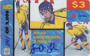 1995 Signature Rookies Auto-Phonex - $3 Phone Cards #3 Jonas Andersson-Junkka Front