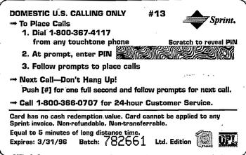 1995 Signature Rookies Auto-Phonex - $3 Phone Cards #13 Andy Delmore Back