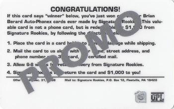 1995 Signature Rookies Auto-Phonex - Phone Card Promos #NNO Bryan Berard Back