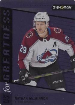 2020-21 Upper Deck Synergy - Cast for Greatness Purple #CG-5 Nathan MacKinnon Front