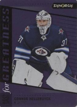 2020-21 Upper Deck Synergy - Cast for Greatness Purple #CG-16 Connor Hellebuyck Front