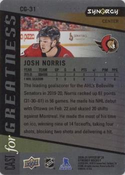 2020-21 Upper Deck Synergy - Cast for Greatness Purple #CG-31 Josh Norris Back