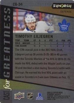 2020-21 Upper Deck Synergy - Cast for Greatness Purple #CG-34 Timothy Liljegren Back