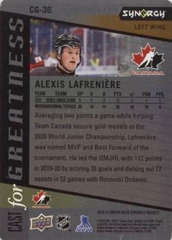 2020-21 Upper Deck Synergy - Cast for Greatness Purple #CG-36 Alexis Lafreniere Back