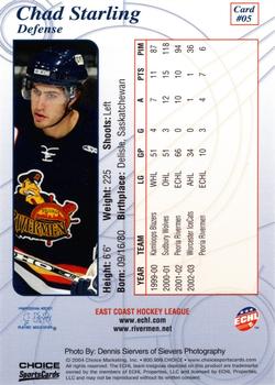 2003-04 Choice Peoria Rivermen (ECHL) #05 Chad Starling Back