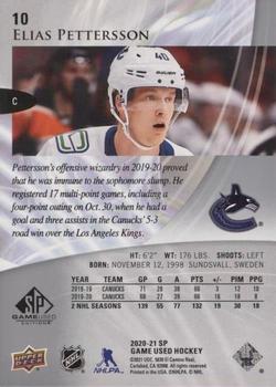 2020-21 SP Game Used #10 Elias Pettersson Back