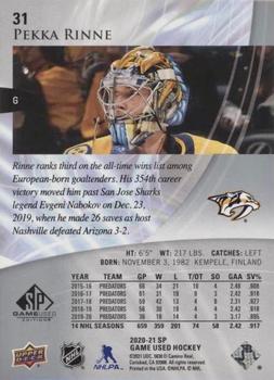 2020-21 SP Game Used #31 Pekka Rinne Back