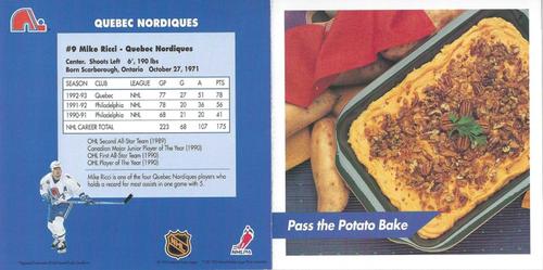 1993-94 Kraft NHL Superstar Recipes - Original Recipes #NNO Mike Ricci Back