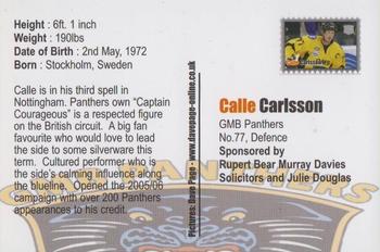 2005-06 GMB Nottingham Panthers (EIHL) #4 Calle Carlsson Back