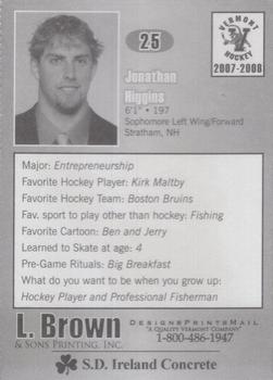 2007-08 L. Brown & Sons Vermont Catamounts (NCAA) #NNO Jonathan Higgins Back
