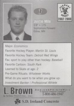 2007-08 L. Brown & Sons Vermont Catamounts (NCAA) #NNO Justin Milo Back