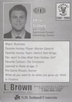2007-08 L. Brown & Sons Vermont Catamounts (NCAA) #NNO Viktor Stalberg Back