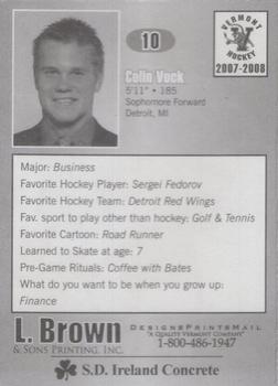 2007-08 L. Brown & Sons Vermont Catamounts (NCAA) #NNO Colin Vock Back