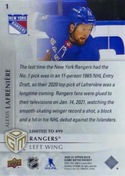 2020-21 Upper Deck Game Dated Moments #1 Alexis Lafreniere Back