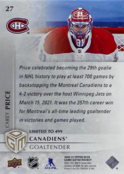 2020-21 Upper Deck Game Dated Moments #27 Carey Price Back
