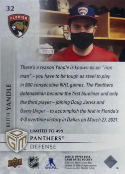 2020-21 Upper Deck Game Dated Moments #32 Keith Yandle Back