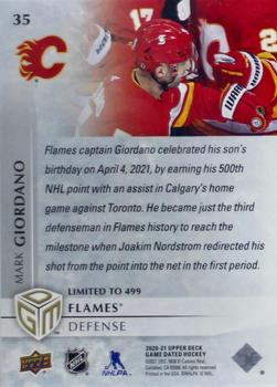 2020-21 Upper Deck Game Dated Moments #35 Mark Giordano Back