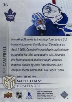 2020-21 Upper Deck Game Dated Moments #36 Jack Campbell Back