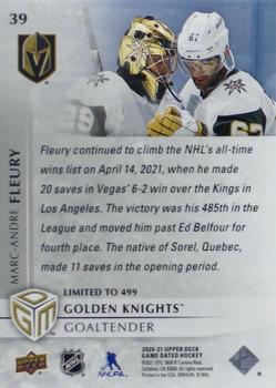 2020-21 Upper Deck Game Dated Moments #39 Marc-Andre Fleury Back