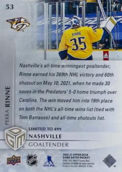 2020-21 Upper Deck Game Dated Moments #53 Pekka Rinne Back