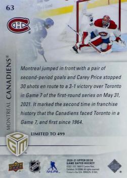 2020-21 Upper Deck Game Dated Moments #63 Montreal Canadiens Back