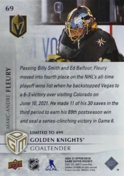 2020-21 Upper Deck Game Dated Moments #69 Marc-Andre Fleury Back