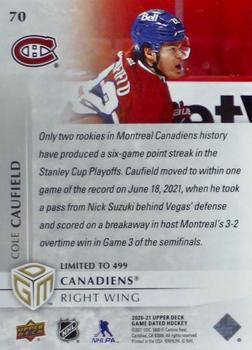 2020-21 Upper Deck Game Dated Moments #70 Cole Caufield Back