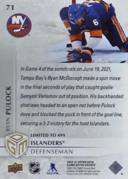 2020-21 Upper Deck Game Dated Moments #71 Ryan Pulock Back