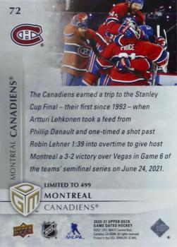 2020-21 Upper Deck Game Dated Moments #72 Montreal Canadiens Back