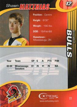 2004-05 Extreme Belleville Bulls (OHL) #22 Shawn Matthias Back