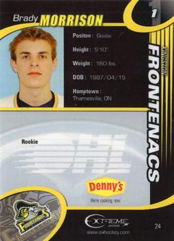 2004-05 Extreme Kingston Frontenacs (OHL) #24 Brady Morrison Back