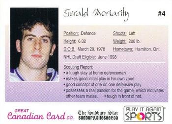 1996-97 Sudbury Wolves (OHL) 25th Anniversary #NNO Gerald Moriarity Back