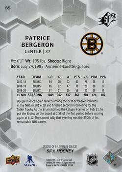 2020-21 SPx #85 Patrice Bergeron Back